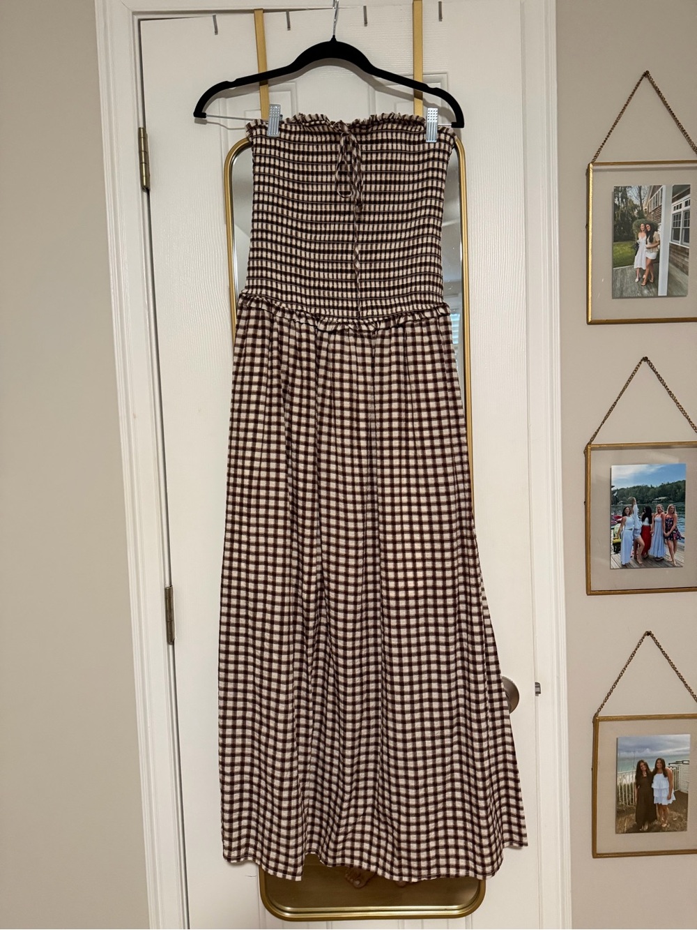 Marshalls Brown and Cream Gingham Strapless Maxi Dress